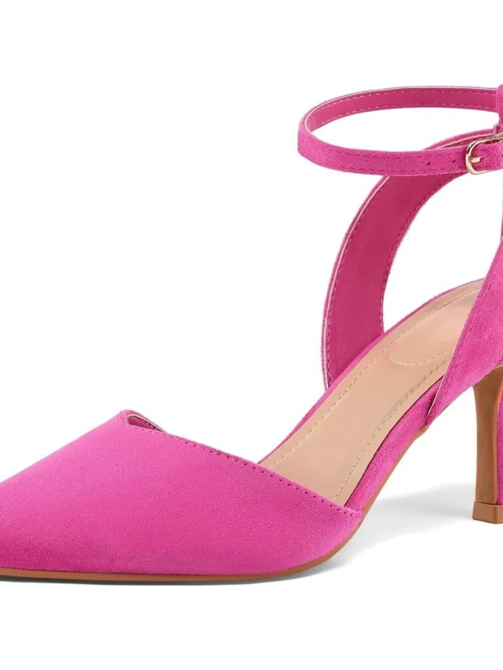 Women's Pink Pumps Shoes Pointed Toe Kitten Low Heels Ankle Strap